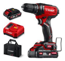 Дрель-шуруповерт ЗУБР 20 В 40 Н·м 2 АКБ LMS 2 А·ч сумка ДШ-40-22