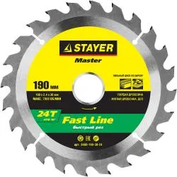 Диск пильный STAYER 190x30мм 24T по дереву 3680-190-30-24