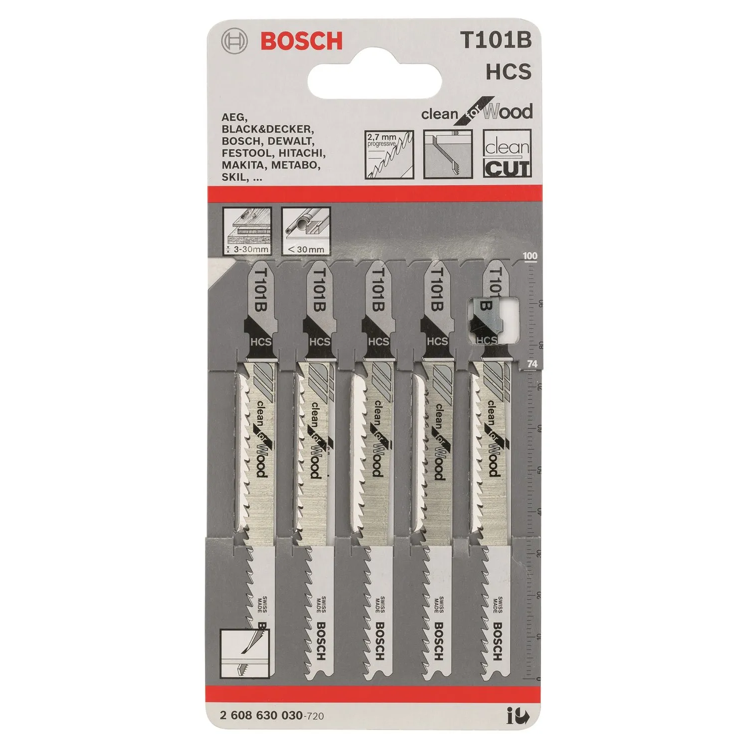 Пилки для лобзика по дереву T101B HCS 5шт/уп BOSCH