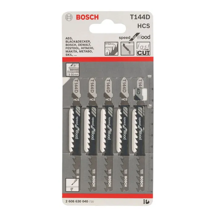 Пилки для лобзика по дереву T144D HCS 5шт/уп BOSCH