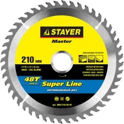 Диск пильный STAYER 210x30мм 48T по дереву 3682-210-30-48