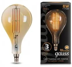 Лампа Gauss LED Vintage Filament A160 8W E27 160*300mm Amber 780lm 2400K 1/6
