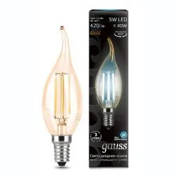 Лампа Gauss LED Filament Свеча на ветру E14 5W 420lm 4100K Golden 1/10/50