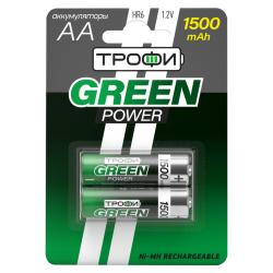 Батарейки аккумуляторнные Трофи GREEN POWER HR6-2BL 1500mAh NiMH 20/240/17280 Б0019500