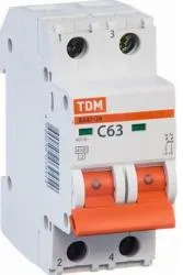 Автоматический выключатель TDM ВА47-63 2P С63 SQ0218-0016