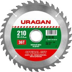 URAGAN Optimal cut 210х30мм 36Т, диск пильный по дереву