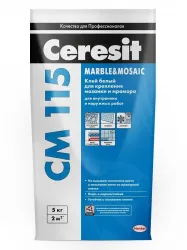 Клей для плитки Ceresit CM115 для мозаики и мрамора водостойкий морозоустойчивый белый 5кг