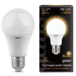Лампа Gauss LED A60 E27 7W 680lm 3000K 1/10/50