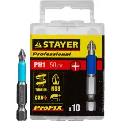 Биты STAYER "PROFESSIONAL" ProFix Phillips, хвостовик E 1/4", № 1, L=50мм, 10шт