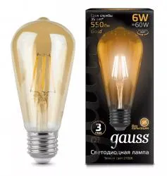 Лампа Gauss LED Filament ST64 E27 6W Gold 550lm 2400К 1/10/40