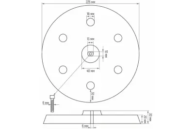 Подошва мягкая для шлифмашинки "жираф", тарелка опорная с липучкой для кругов 225 мм 3050