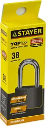 Замок STAYER "STANDARD" навесной, металлический корпус, удлиненная закаленная дужка, 38мм