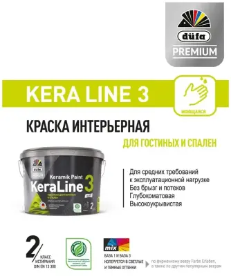 Краска для стен и потолков Düfa Premium KeraLine Keramik Paint 3 глубокоматовая белая база 1 0,9 л.