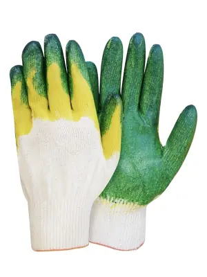 Перчатки вязаные ХБ с двойным латексным обливом цвет зеленый 168121