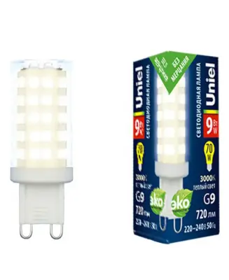 Лампа светодиодная Uniel G9 9W 3000K прозрачная LED-JCD-9W/3000K/G9/CL