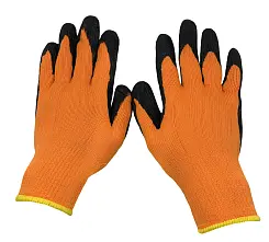 Перчатки зимние, утепленные акриловые рифленые ОРАНЖ черно-оранжевые