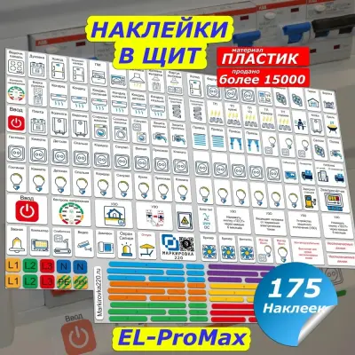 Набор наклеек на электрощит Маркировка 220 для электрических щитов до 96 мод. EL-ProMax