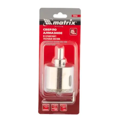 Сверло алмазное по керамограниту, 45 х 67 мм, 3-гранный хвостовик// Matrix