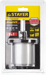 Набор STAYER "PROFESSIONAL": Коронки с основанием и центровочным сверлом, d=33, 53, 67, 73мм, 6предм