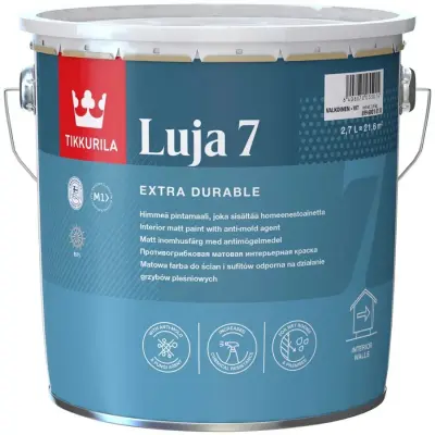 Краска для стен и потолков TIKKURILA LUJA 7 EXTRA DURABLE база A 2,7л матовая 69960010130