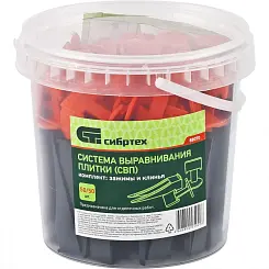 Система выравнивания плитки Сибртех (СВП), комплект: зажимы, клинья (50/50 шт), упаковка ведро 88070