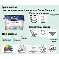Краска износостойкая DULUX Diamond Matt для стен и потолков, матовая база BW 4.5л