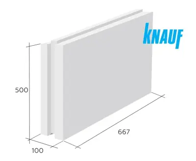 Блок пазогребневый обычный Knauf ПГП 100х667х500мм