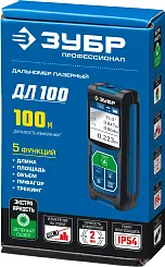 Дальномер лазерный "ДЛ-100", точность 2 мм, дальность 100м, класс защиты IP54, ЗУБР Профессионал 349