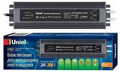 UET-VAF-200B67 24V IP67 2 выхода Блок питания ультратонкий, 200Вт. Металлический корпус. TM Uniel