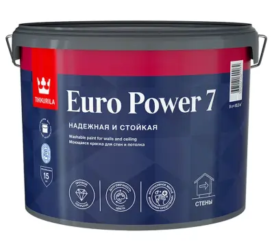 Краска для стен и потолков TIKKURILA EURO POWER 7 база A 9л матовая 700001121