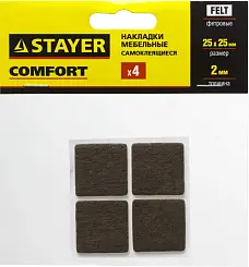 Накладки STAYER "COMFORT" на мебельные ножки самоклеящиеся фетровые коричневые квадратные 25мм 4шт