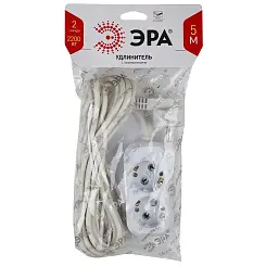 Удлинитель c заземлением 2 гнезда 5м ПВС 3x0.75мм2 10А ЭРА UX-2e-5m Б0023154