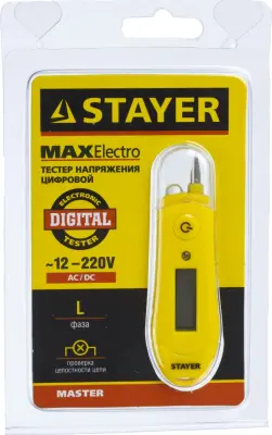 Тестер напряжения STAYER МASTER MAXElectro цифровой со световым индикатором, 12-220В, 70мм 45282