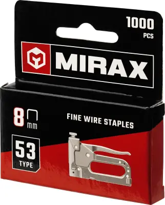 MIRAX 8 мм скобы для степлера тонкие тип 53, 1000 шт