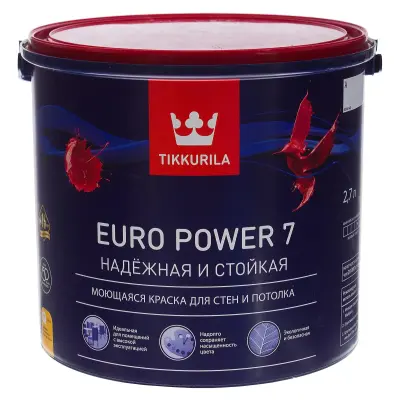 Краска для стен и потолков TIKKURILA EURO POWER 7 база A 2,7л матовая 700001120