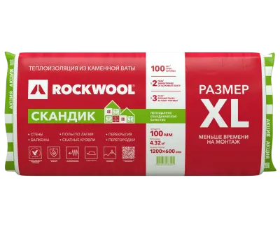 Теплоизоляционная вата Rockwool Скандик ЛОНГ 100мм (4,32м2)