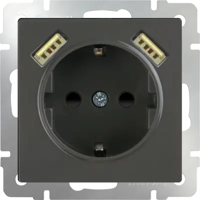 Розетка с заземлением, шторками и USBх2 Werkel серо-коричневый WL07-SKGS-USBx2-IP20