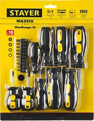 STAYER MAX-Range-19 набор: отвертка-битодержатель с насадками 19 шт