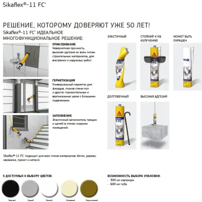 Клей-герметик Sikaflex-11FC+ полеуретановый серый 300мл 86886