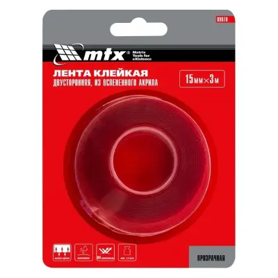 Двусторонняя клейкая лента Matrix из вспененного акрила, 15ммх3м, прозрачная