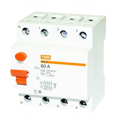 Дифференциальный автоматический выключатель TDM ВД-1 80А SQ0203-0046