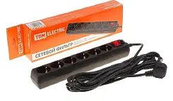 Сетевой фильтр TDM СФ-06В выключатель 6гнезд 5метров с заземлением ПВС 3х1мм2 16А черный SQ1304-0013