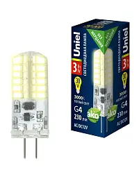 Лампа светодиодная Uniel G4 3W 3000K прозрачная LED-JC-12/3W/3000K/G4/CL