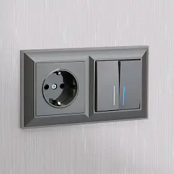 Выключатель двухклавишный с подсветкой серо-коричневый WERKEL WL07-SW-2G-LED