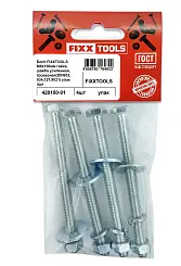 Болт FIXXTOOLS М8х100мм гайка, шайба усиленнная, гроверная (DIN933, 934, 127, 9021) упак 4шт