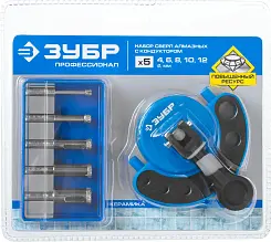 Набор сверл алмазных трубчатых по кафелю и стеклу с кондуктором, d=4, 6, 8, 10, 12 мм, 5 предметов,