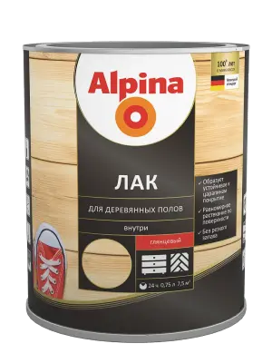 Лак акриловый ALPINA AQUA для паркета и полов глянцевый (0,9л)