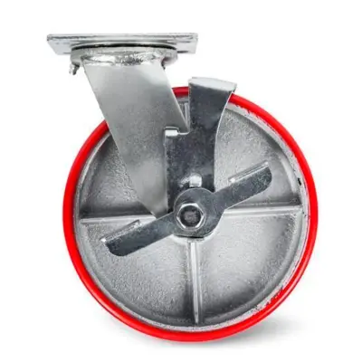 Колесо большегрузное полеуретановое КРАСНОЕ поворотное с тормозом 125мм гр/п 280кг SCPB55
