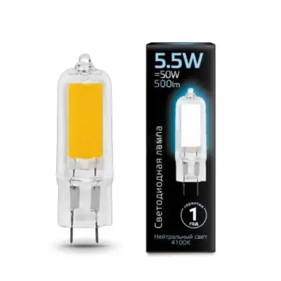 Лампа Gauss LED G4 AC220-240V 5.5W 500lm 4100K Glass 1/10/200