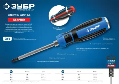 Отвертка ударная ЗУБР SL5х75мм 25271-5